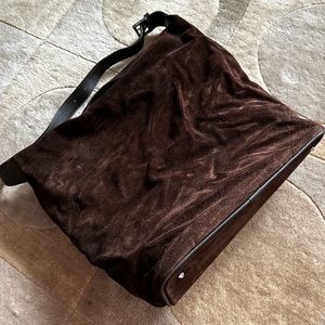 Furla suede chocolate brown hobo bag